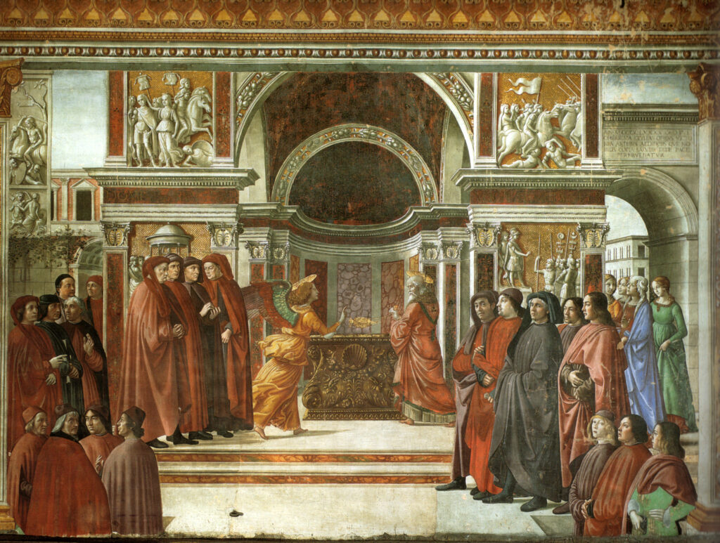 Cappella tornabuoni frescoes in Florence. Annuncio dell'angelo a San Zaccaria.